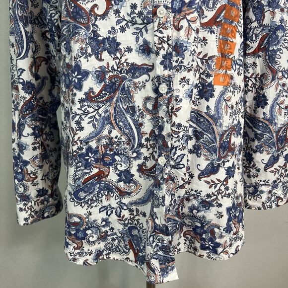 Gloria Vanderbilt Blouse Shirt size Medium Button Front Blue Red Paisley Western - Picture 5 of 8